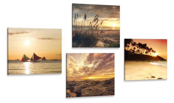 Set slika zadivljujući zalazak sunca na moru