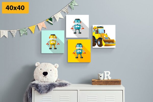Set slika roboti sa žutim automobilom