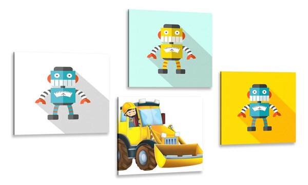 Set slika roboti sa žutim automobilom - 4x 40x40
