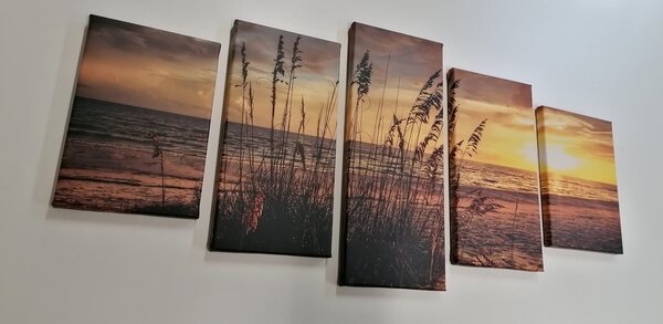 5-dijelna slika zalazak sunca na plaži