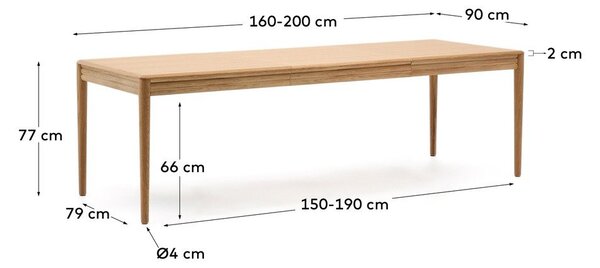Proširiv blagovaonski stol s dodatnom pločom u dekoru hrasta 90x160 cm Lenon – Kave Home
