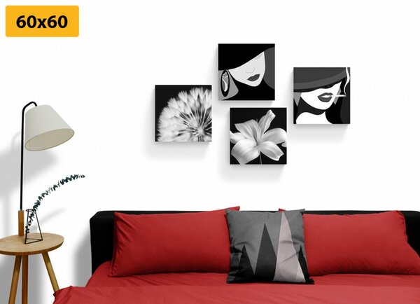 Set slika dame u crno-bijelom dizajnu