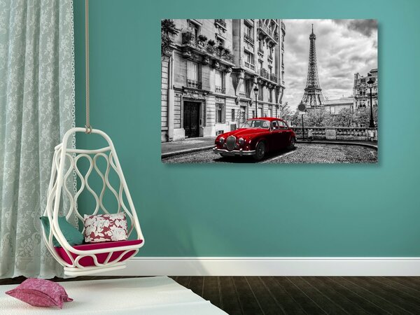 Slika crveni retro auto u Parizu