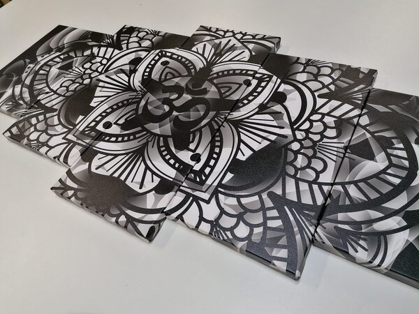 5-dijelna slika Mandala zdravlja u crno-bijelom dizajnu
