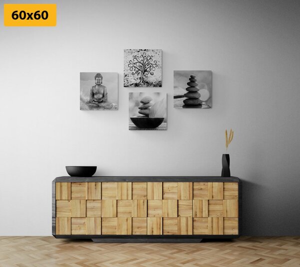 Set slika s crno-bijelim Feng Shui motivom
