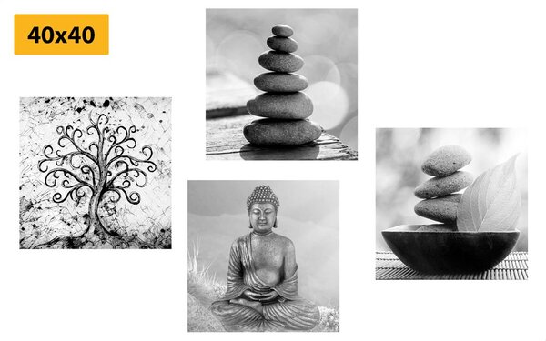 Set slika s crno-bijelim Feng Shui motivom