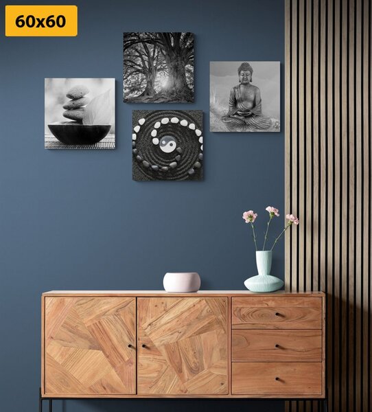 Set slika Feng Shui u crno-bijelom stilu