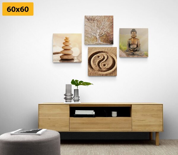 Set slika Feng Shui u bež nijansama