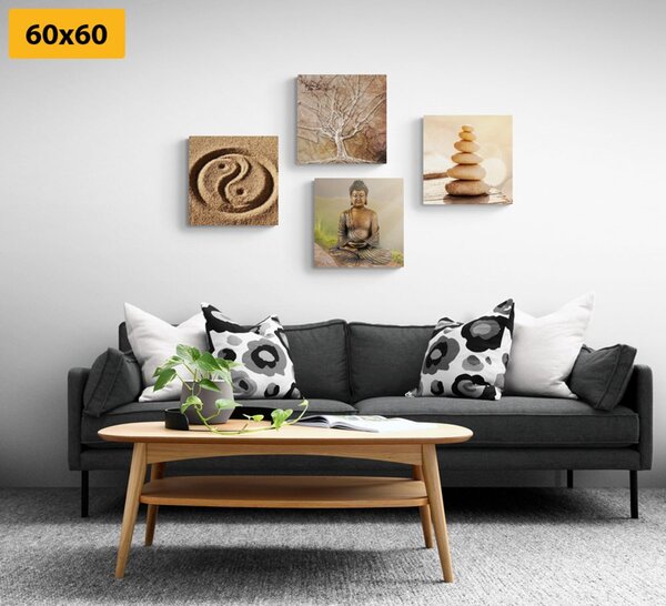 Set slika Feng Shui u bež nijansama