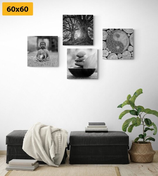 Set slika u crno-bijelom stilu Feng Shui