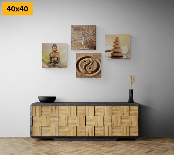 Set slika Feng Shui u bež nijansama