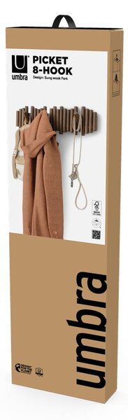 Tamno smeđa zidna vješalica od masivnog bora 61 cm Picket – Umbra