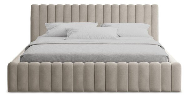Smeđe-sivi tapecirani bračni krevet s prostorom za odlaganje s podnicom 180x200 cm Lemi – Makamii