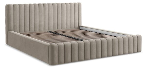 Smeđe-sivi tapecirani bračni krevet s prostorom za odlaganje s podnicom 180x200 cm Lemi – Makamii