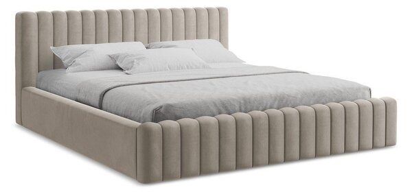 Smeđe-sivi tapecirani bračni krevet s prostorom za odlaganje s podnicom 180x200 cm Lemi – Makamii