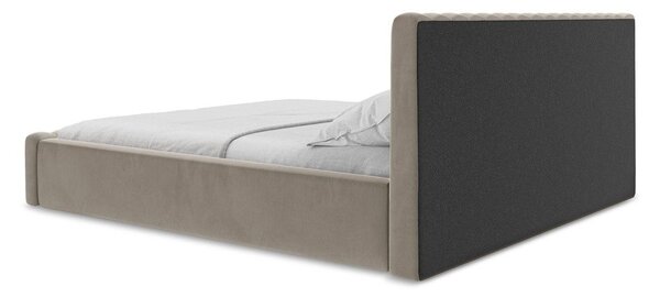 Smeđe-sivi tapecirani bračni krevet s prostorom za odlaganje s podnicom 180x200 cm Lemi – Makamii