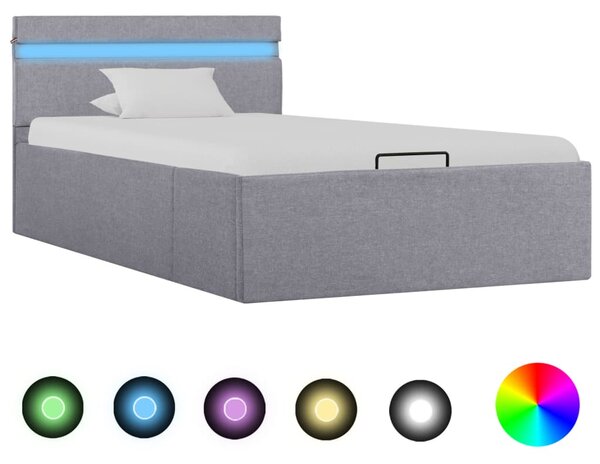 VidaXL Hidraulični okvir za krevet od tkanine LED svjetlosivi90x200 cm