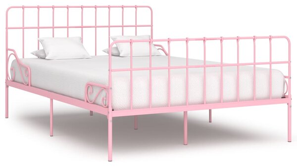 VidaXL Okvir za krevet s podnicama ružičasti metalni 160 x 200 cm