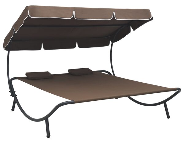 VidaXL Vanjski ležaj s krovom i jastucima smeđi