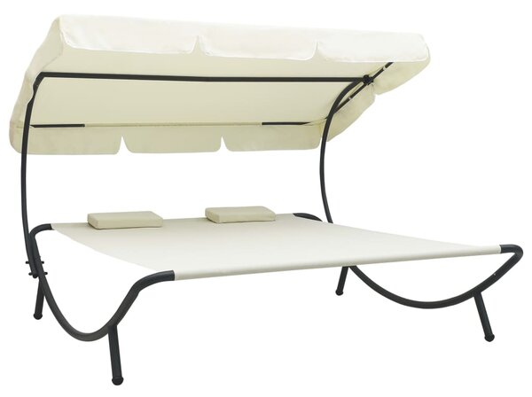 VidaXL Vanjski ležaj s krovom i jastucima krem bijeli