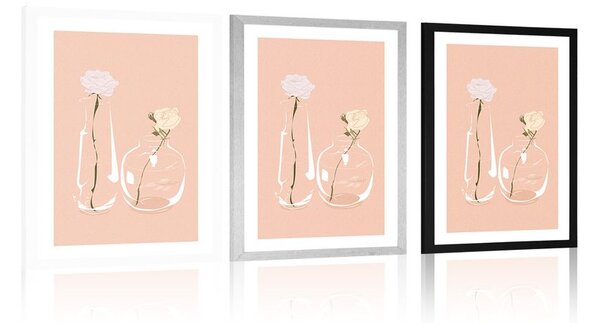 Plakat s paspartuom minimalističko cvijeće u vazi