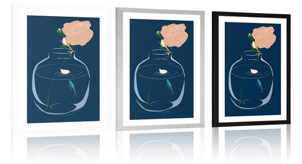 Plakat s paspartuom romantičan cvijet u vazi