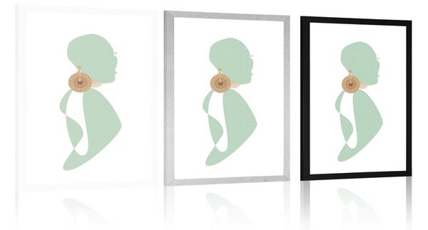Plakat s paspartuom silueta žene na bijeloj pozadini
