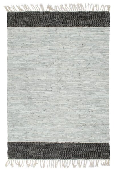VidaXL Ručno tkani tepih Chindi od kože 80 x 160 cm svjetlosivi i crni