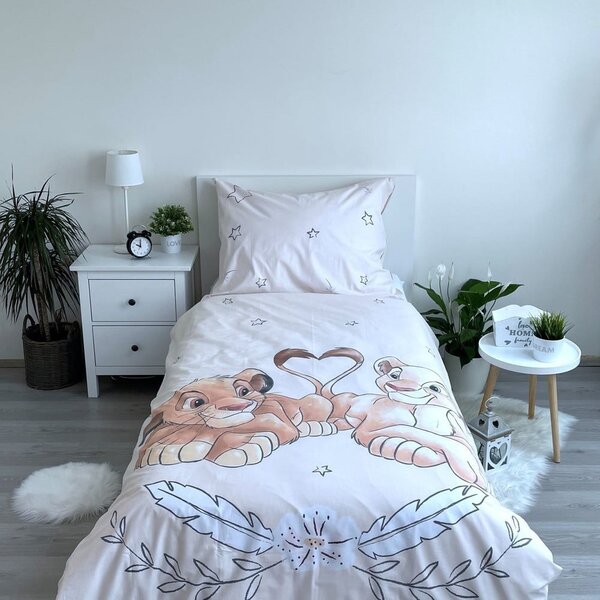 Svijetlo žuta pamučna dječja posteljina sa svjetlećim efektom za krevet za jednu osobu 140x200 cm Lion King "Best friends" – Jerry Fabrics