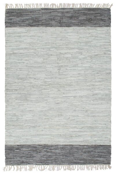 VidaXL Ručno tkani tepih Chindi od kože 80 x 160 cm sivi