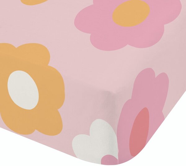 Ružičasta dječja plahta s gumom za krevet za jednu osobu 90x190 cm Retro Daisy – Catherine Lansfield