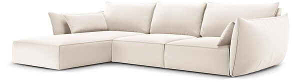 Bež baršunasti kutna garnitura (s lijevim kutom/s ležaljkom) Vanda – Mazzini Sofas