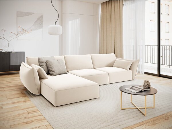 Bež baršunasti kutna garnitura (s lijevim kutom/s ležaljkom) Vanda – Mazzini Sofas