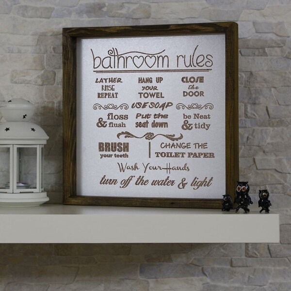 Ukrasni znak 34x34 cm Bathroom Rules – Evila Originals