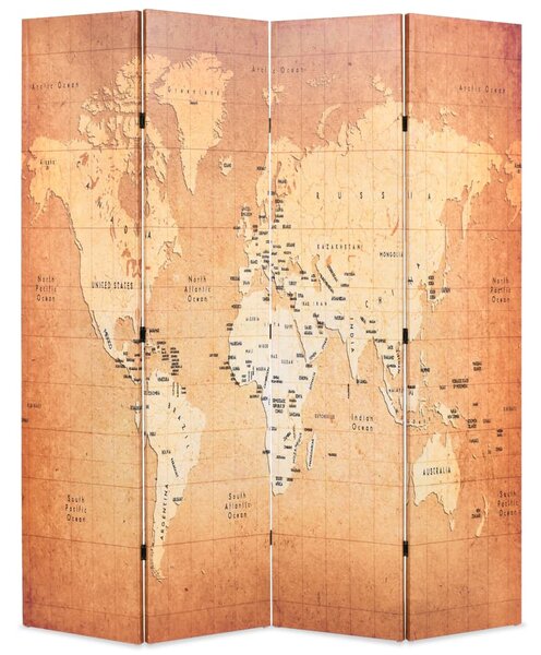 VidaXL Sklopiva sobna pregrada s kartom svijeta 160 x 170 cm žuta