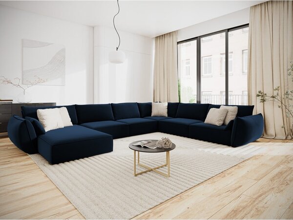Tamno plava baršunasti kutna garnitura (s desnim kutom/u obliku slova "U") Vanda – Mazzini Sofas