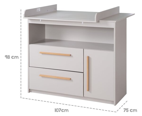 Svijetlo siva dječja komoda s promjenjivim stolom 107x98x75 cm Lea – Roba