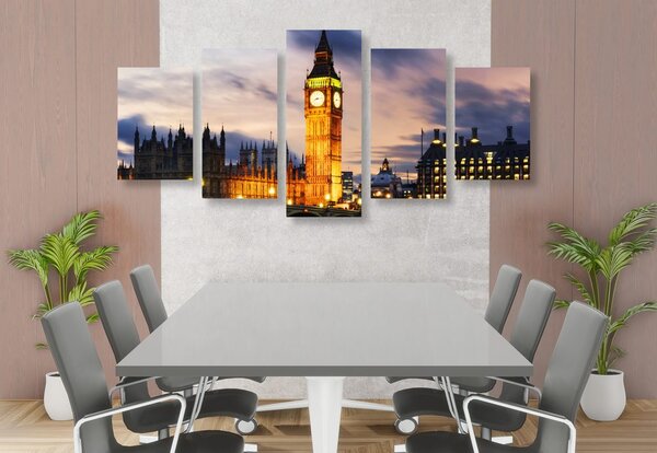 5-dijelna slika noćni Big Ben u Londonu