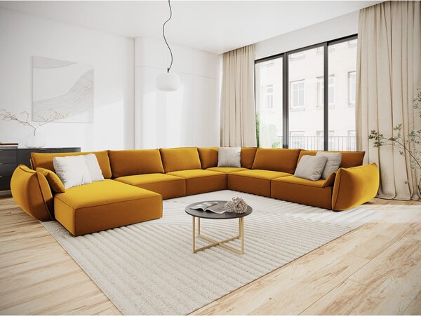Senf žuta baršunasti kutna garnitura (s desnim kutom/u obliku slova "U") Vanda – Mazzini Sofas