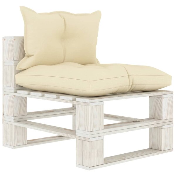VidaXL Vrtna središnja sofa od paleta s krem jastucima drvena