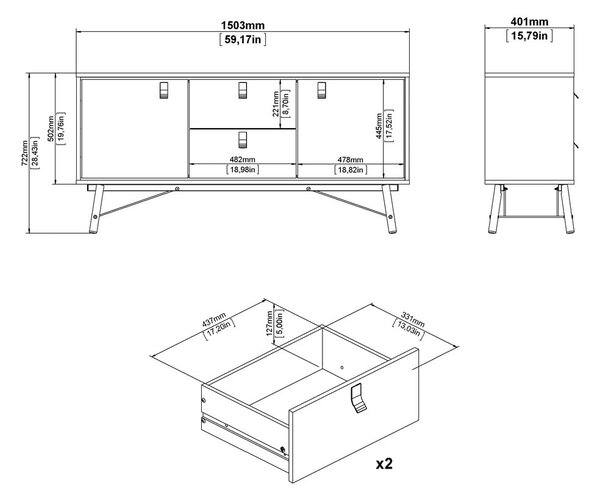 Komoda u dekoru hrasta u prirodnoj boji 150x72x40 cm Ry – Tvilum