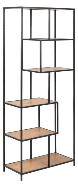Crno-prirodna polica za knjige u dekoru hrasta 77x185 cm Seaford - Actona