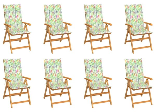 VidaXL Nagibne vrtne stolice s jastucima 8 kom od masivne tikovine