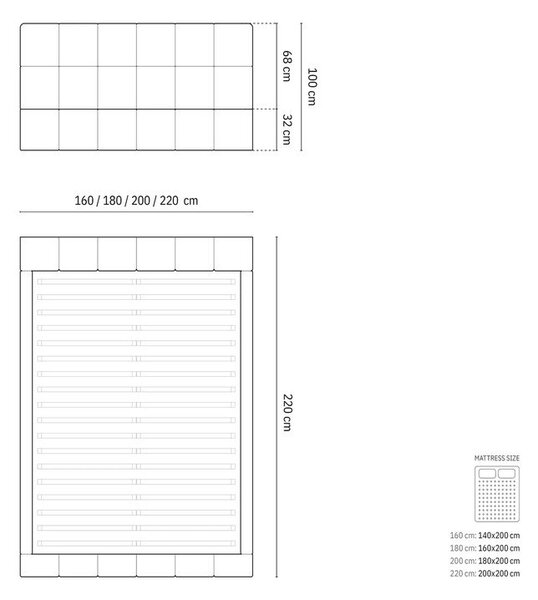 Crni tapecirani bračni krevet s prostorom za pohranu s podnicom 180x200 cm Bellis – Micadoni Home