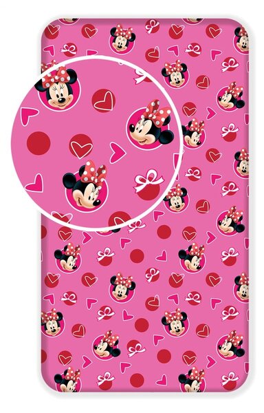 Ružičasta pamučna dječja plahta s gumom 90x200 cm Minnie "Hearts" – Jerry Fabrics