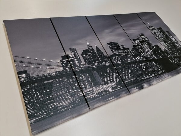 5-dijelna slika divan most u Brooklynu u crno-bijelom dizajnu