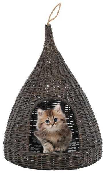 VidaXL Kućica za mačke s jastukom siva 40 x 60 cm od prirodne vrbe