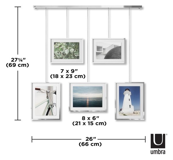 Metalni viseći okviri u setu 5 kom u srebrnoj boji 66x69 cm Exhibit – Umbra