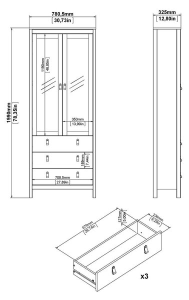 Sivo-bež vitrina 78x199x33 cm Madrid – Tvilum