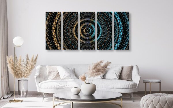 5-dijelna slika Mandala s uzorkom sunca